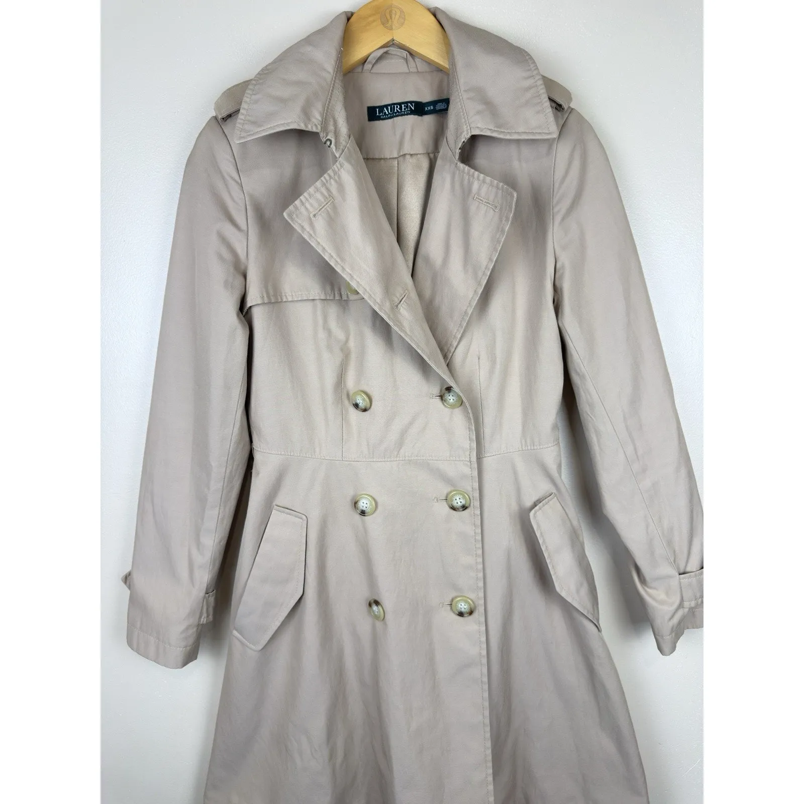 Lauren Ralph Lauren Trench Coat Womens XXS Beige (Tan) Belted Double Breasted - Image 3