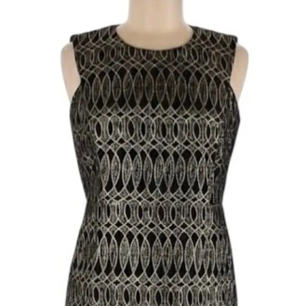 Milly Black Gold Metallic Geometric Sheath Cocktail Dress Size 6 Tailored Party - Image 3