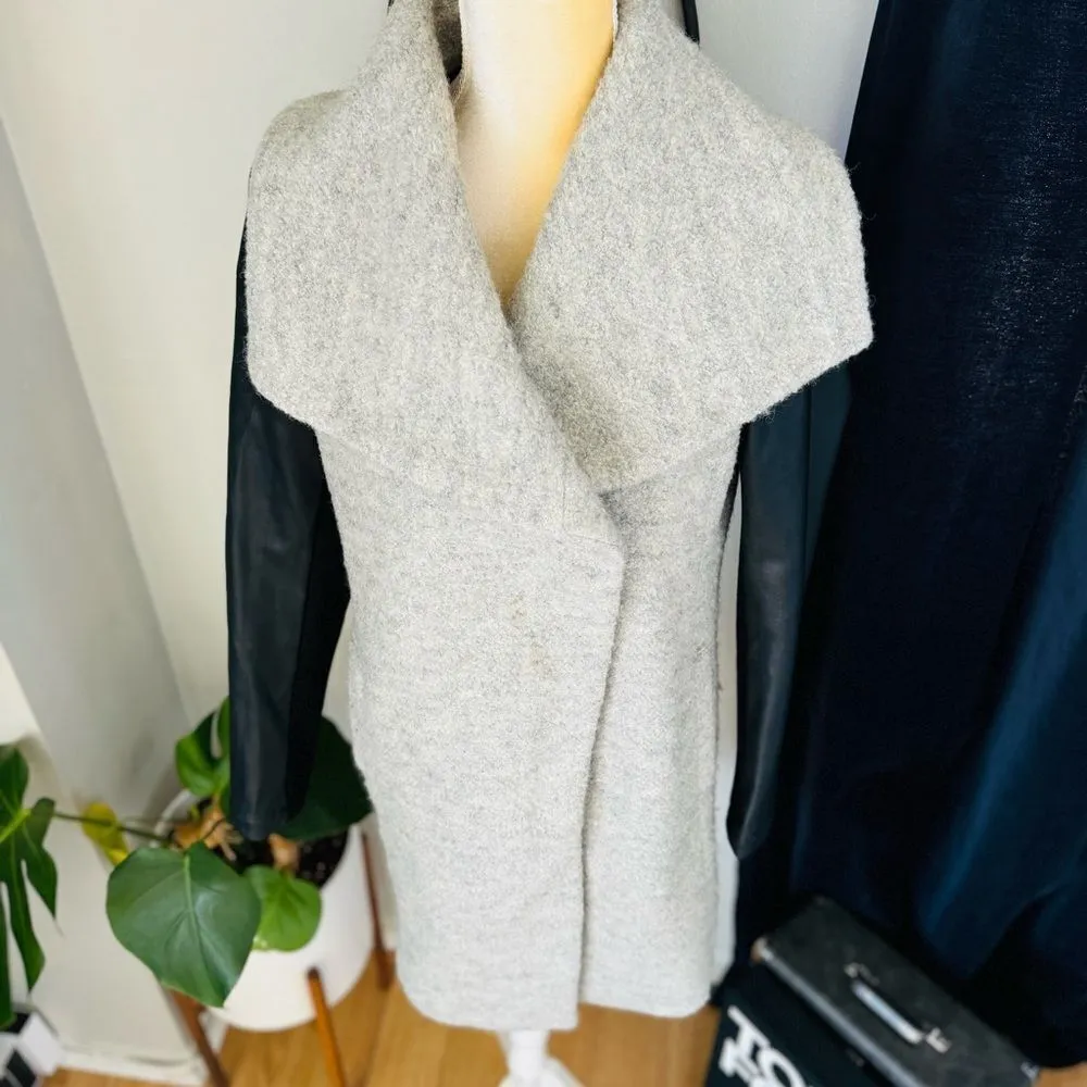 Express Shawl Collar Faux Leather Sleeve‎ Zip Coat, Size Small, Gray/Black, NWOT - Image 3