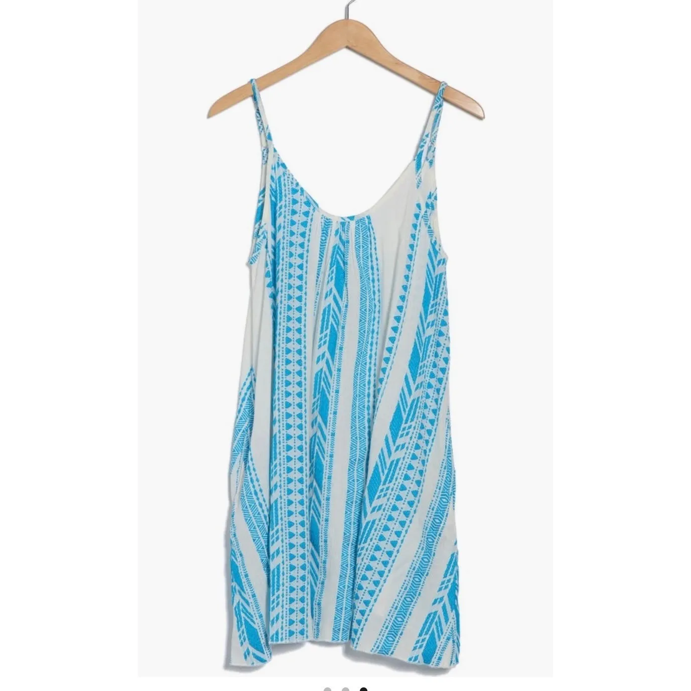 Elan Womens White Blue Geometric Print Halter Neck Mini‎ Dress Beach Cover Up XL - Image 3