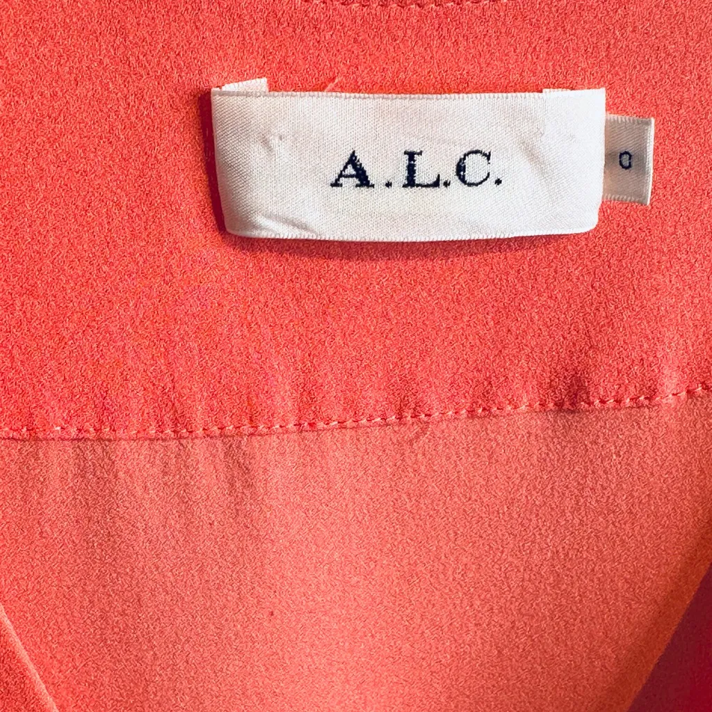 A.L.C. Delaney Salmon Coral Pink Peach Silk Plunge V-Neck Mini Dress Size 0 - Image 10
