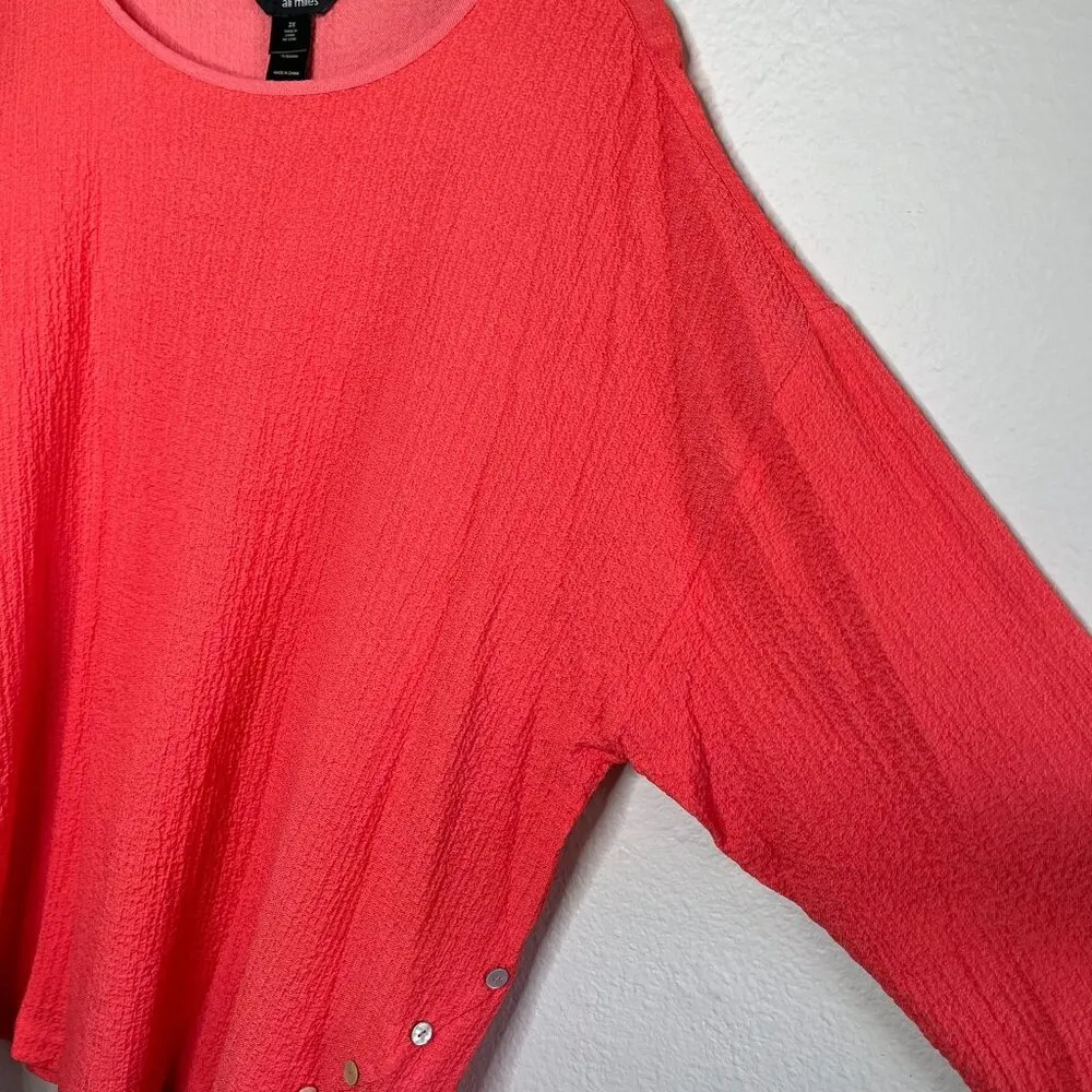 Ali Miles Womens Coral Textured Long Sleeve Top size 2X 3/4 sleeves Pink - Image 6