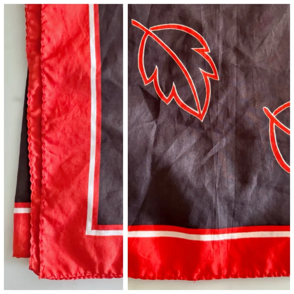 Vintage Silken Square Scarf, Autumnal Falling Leaf Print (Red & Brown) Red - Image 5