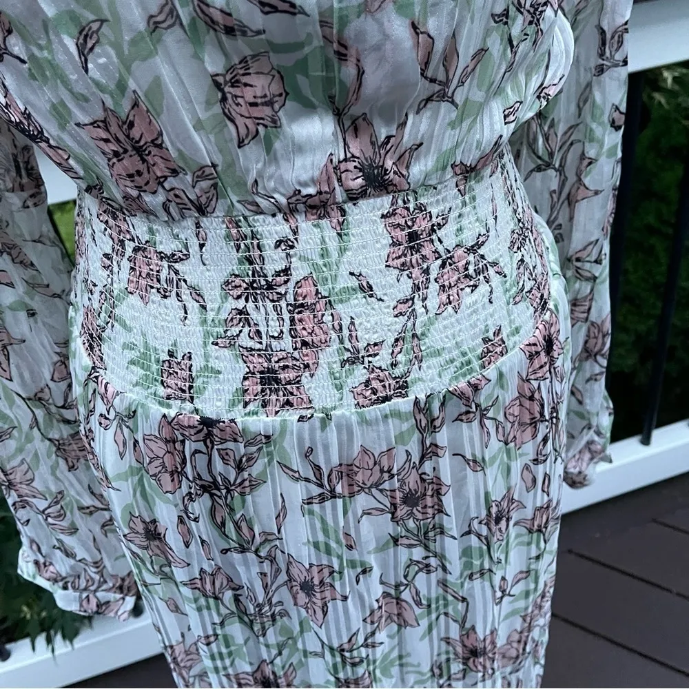 RAG & Bone Women's Calista Long Sleeve Chiffon Maxi Dress in White Floral Size M - Image 4