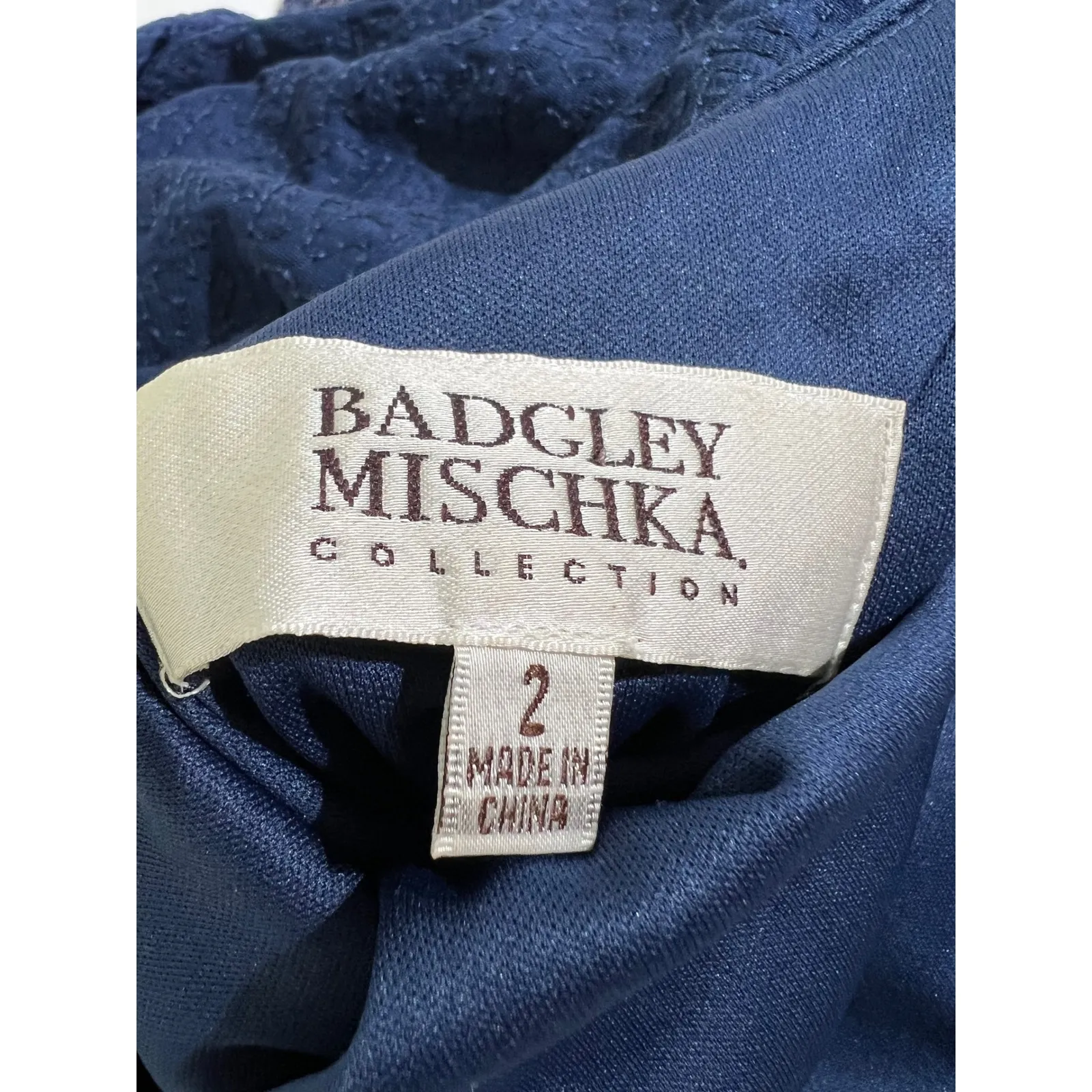 Badgley Mischka Collection Gown Navy Blue Sequin Draped Back Formal Evening 2 - Image 5