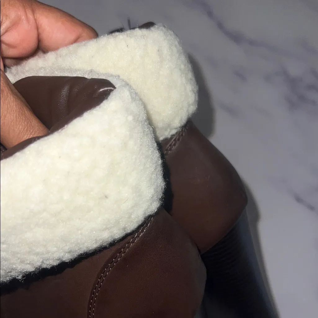 Brown High Heel Ankle Boots with Faux Fur Cream Cuff By Bamboo 8.5 - Image 12