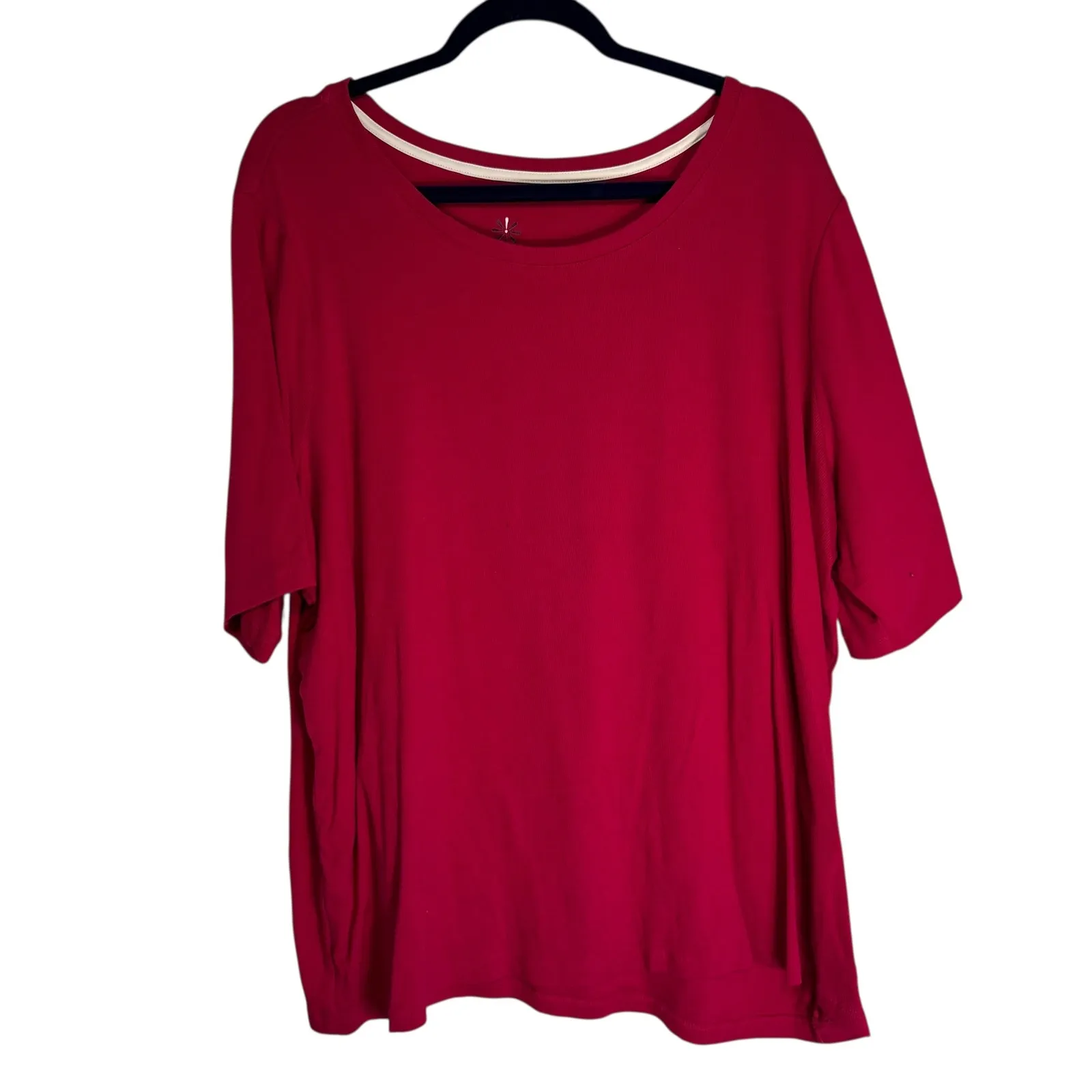 ISAAC MIZRAHI LIVE ESSENTIALS Red Knit Short Sleeve Crew Neck Top Plus Size 3XL Pink - Image 8