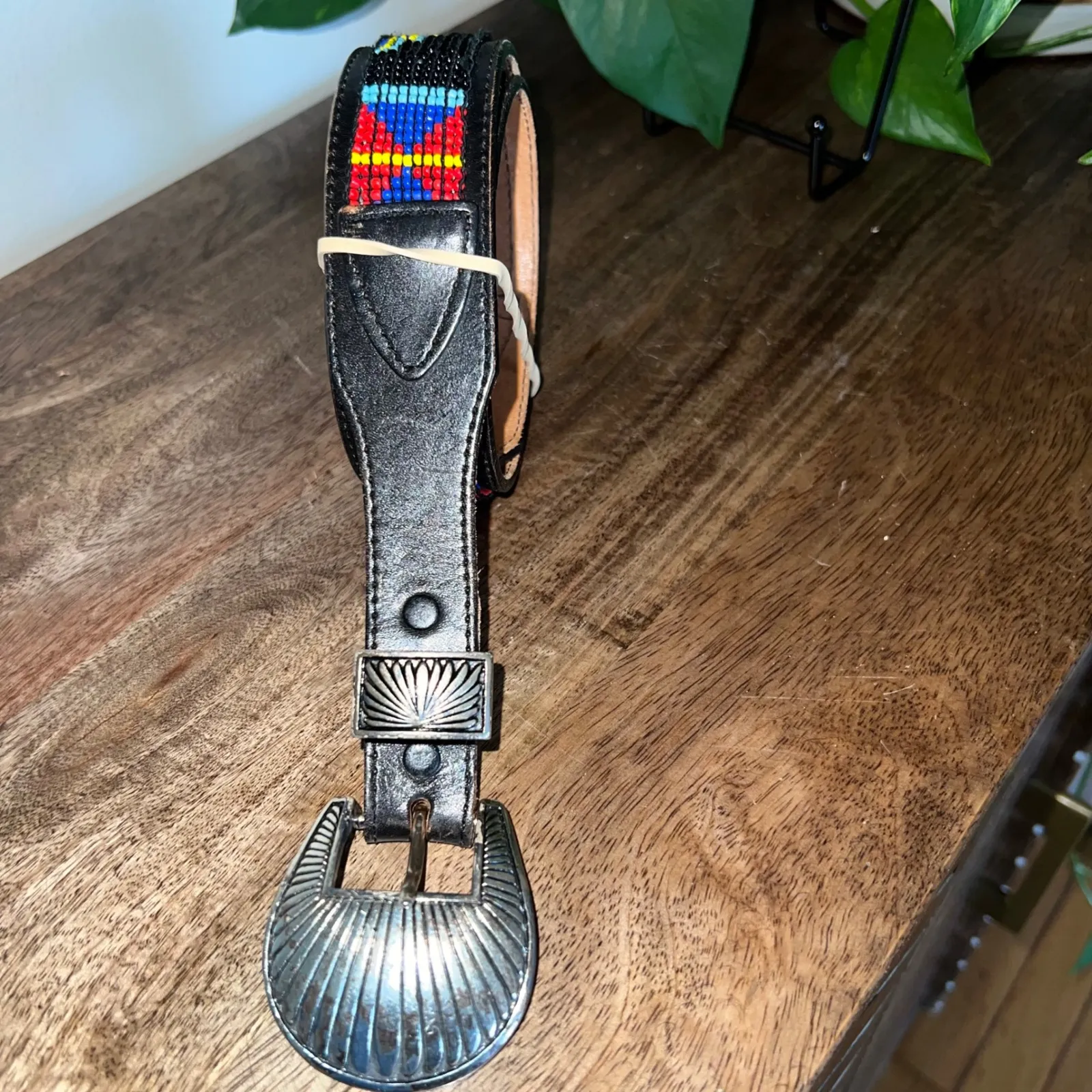 Vintage Silver Creek Collection Leather Beaded Western Belt Size 28 Boho Western Black - Image 4