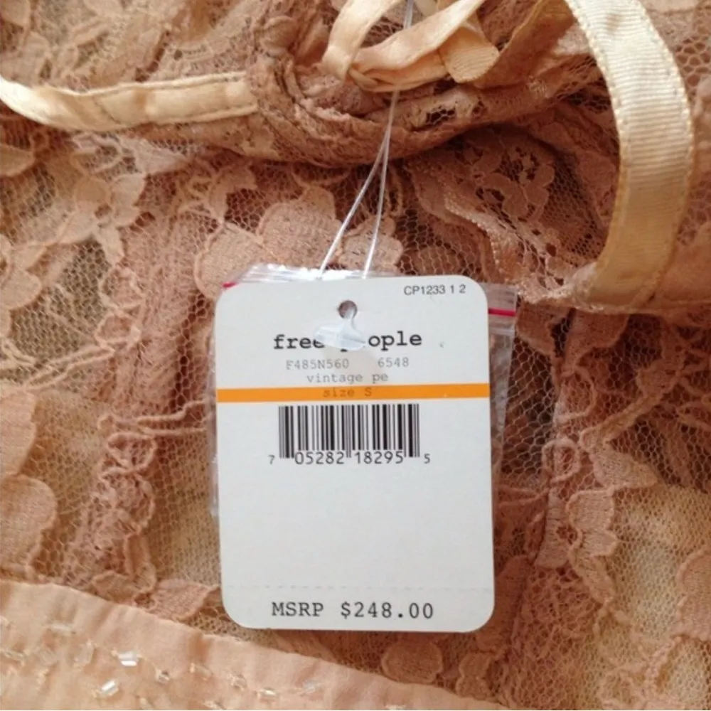 Free People Intimates Ombré Feather Dress Mini Peach Fringe Lace Rare Y2K - Image 8