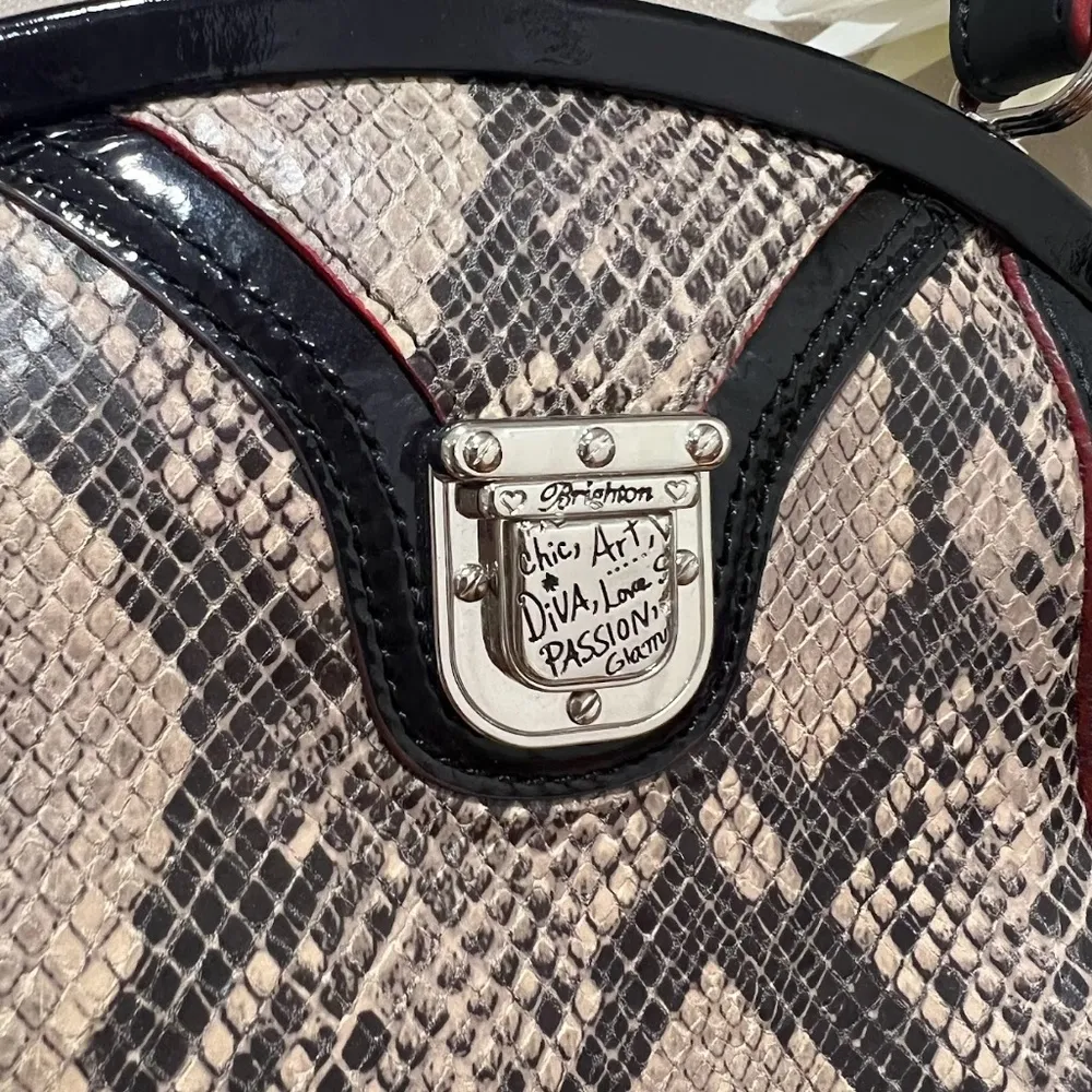 Brighton Women's Black Leather Python Frame Bag Purse Handbag Vintage RARE - Image 11