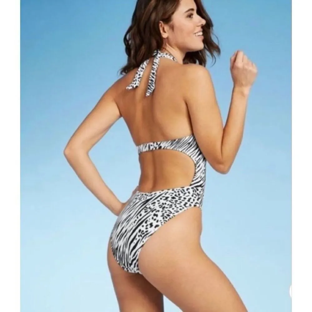 NWT Womens Xhiliration Zebra Animal Print Cutout Swimsuit Bathing Suit  - Sz L - Image 2