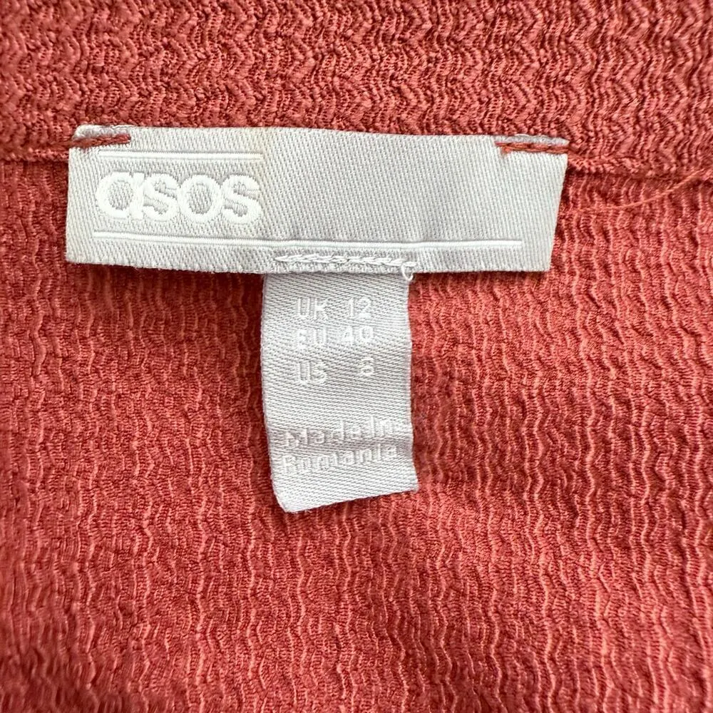 ASOS DESIGN V-Neck Twist Front‎ Long Sleeve Midi Dress in Rust, Size 8 - Image 3