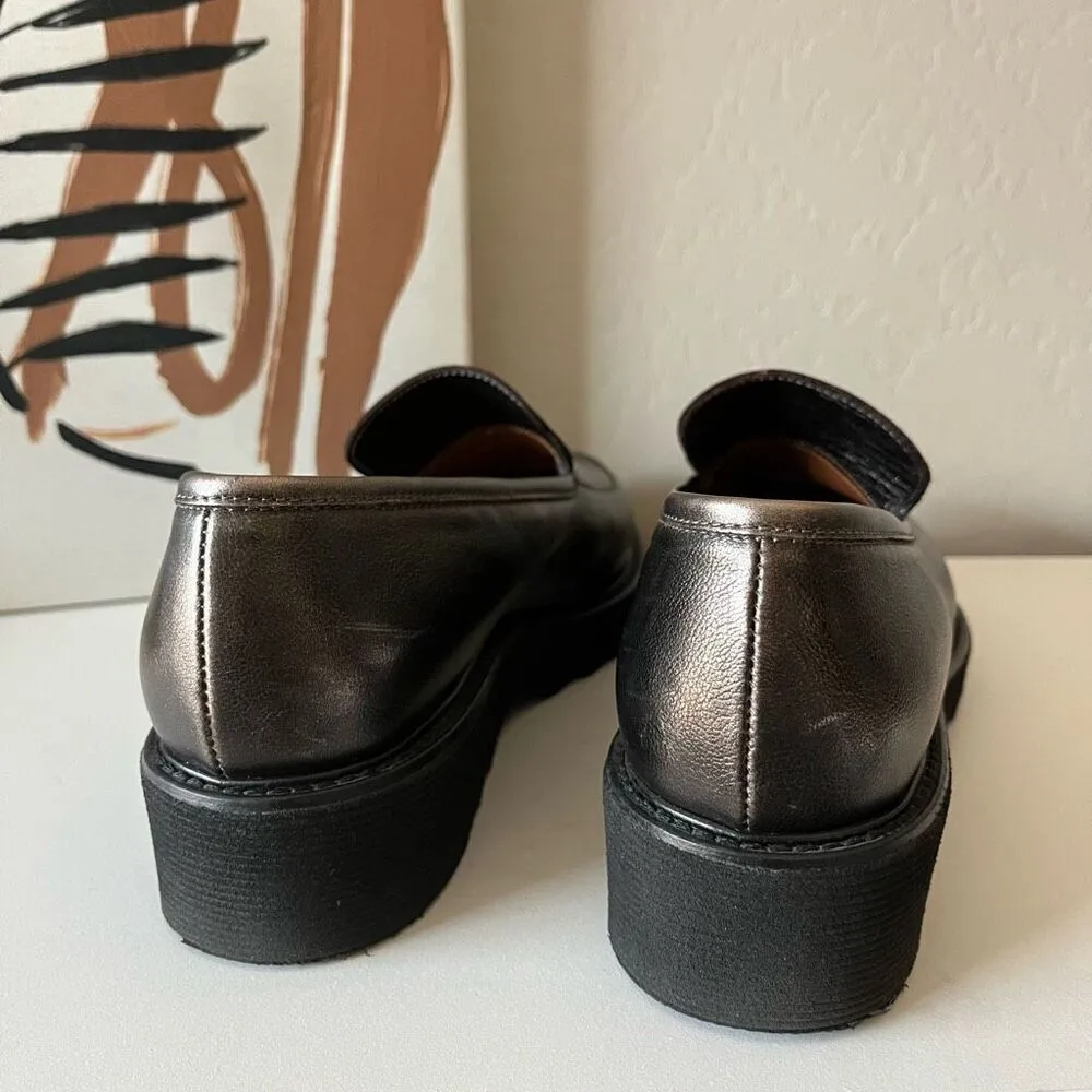 Aquatalia Kelsey‎ Bronze Slip On Platform Leather Loafers Size 8.5 - Image 4