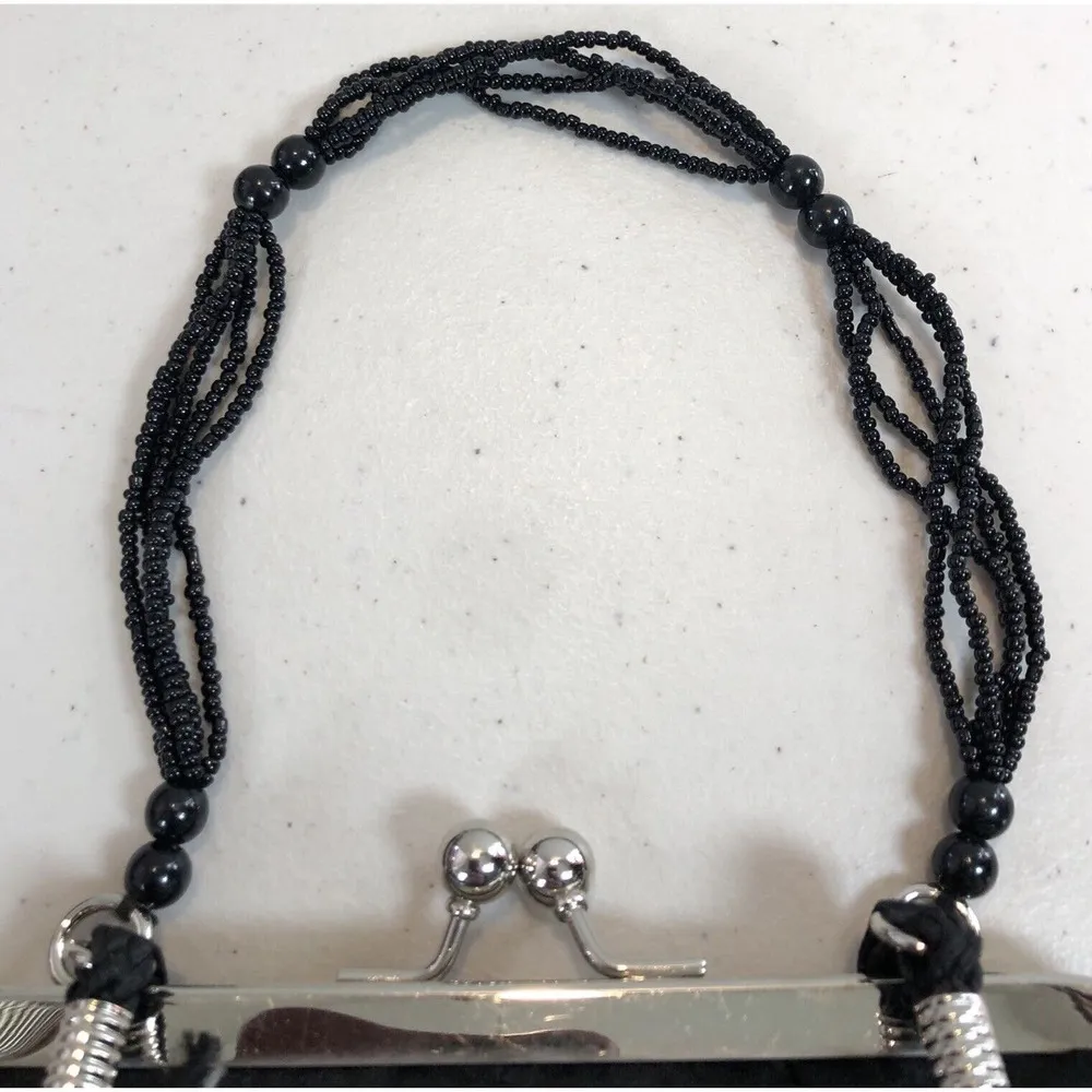 Small Black Purse Evening Bag Clutch Shoulder Cord Kiss - Image 5