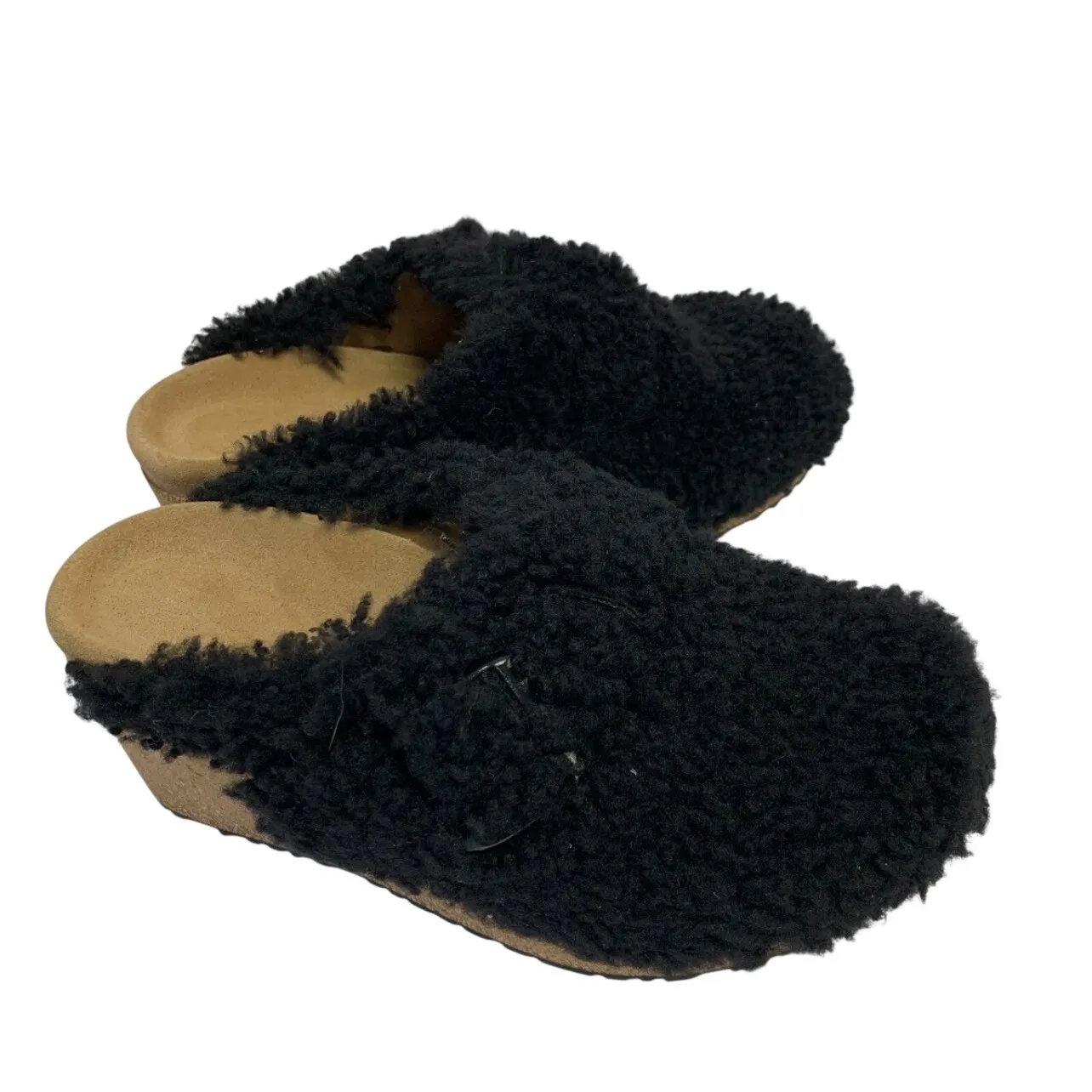 Papillio Black Curly Fur Clogs Birkenstock Style Comfort Slides Women Size 7 - Image 2
