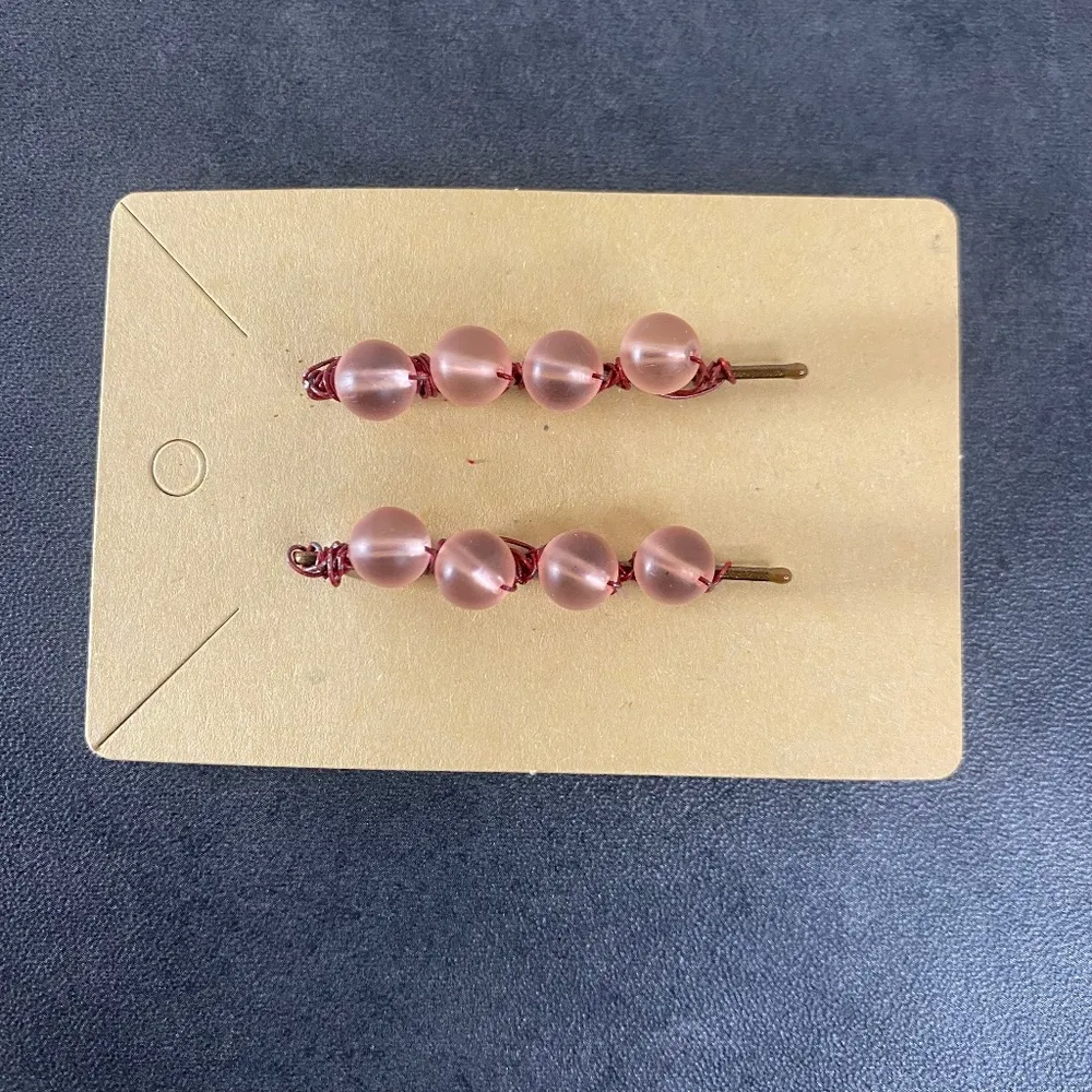 Frosted Pink Beads & Red Wired Beaded Bobby Pins - Image 2