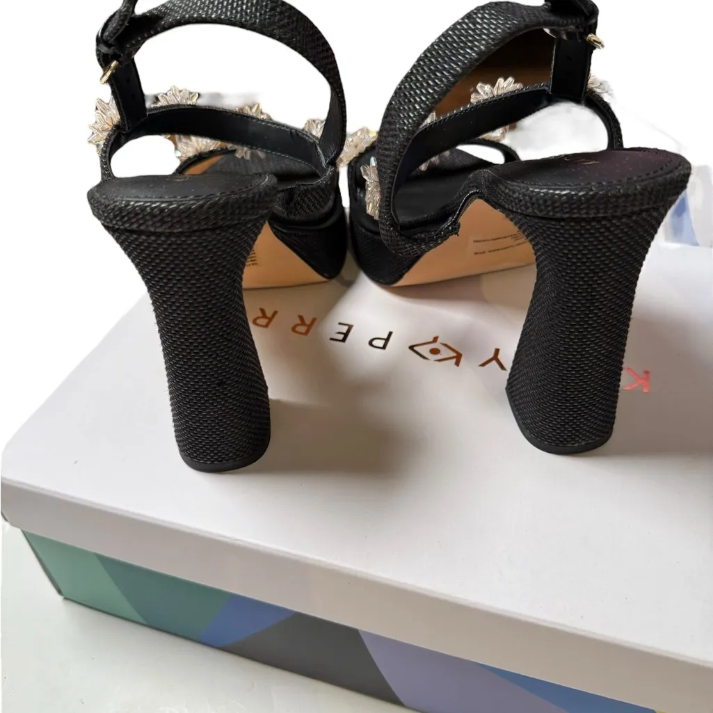 Katy Perry Collections‎ Black Heels White Floral Details square toe platform 10 - Image 5