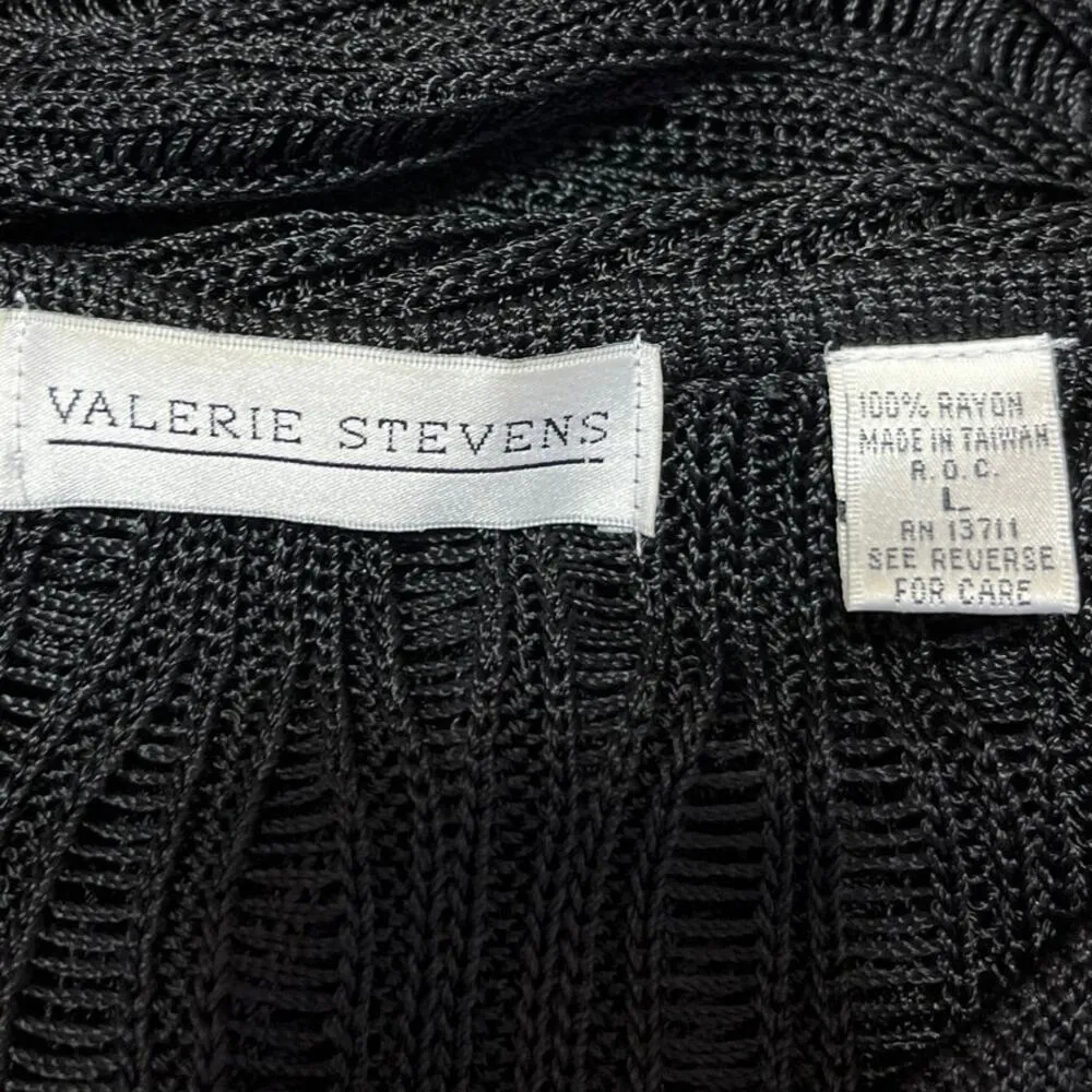 Valerie Stevens Black Open Knit Button Down Cardigan Sweater Top Size L - Image 4