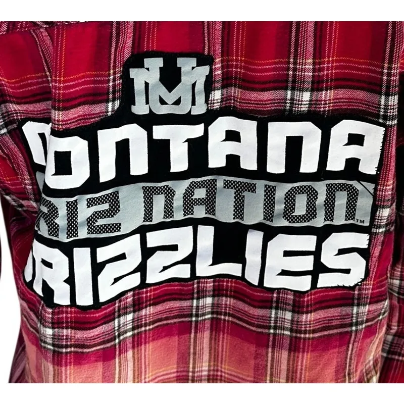 University of Montana Grizzlies Plaid Flannel Shirt LARGE Oversize Football Griz Red - Image 2