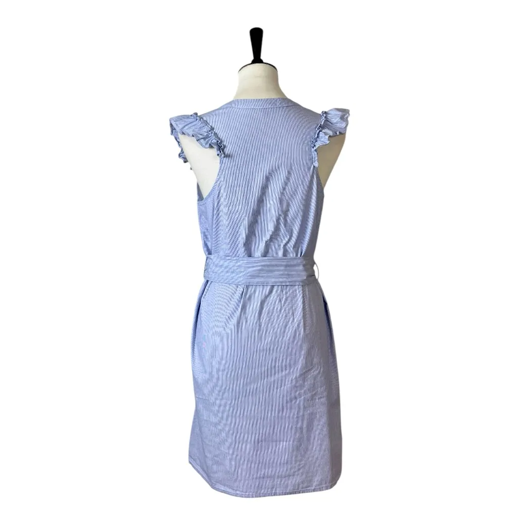 Gibson Shirt Dress Sugarplum Ruffle Sleeve Belted Blue Stripe Women’s Size Small - Image 6