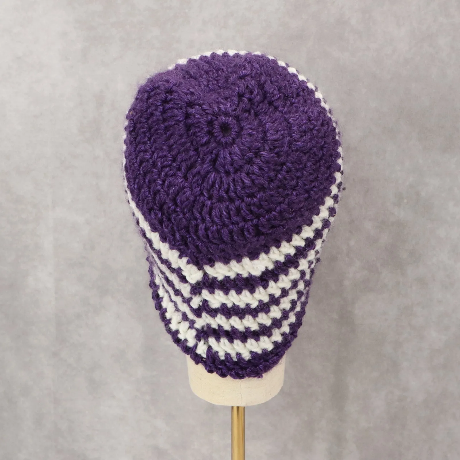 Purple Chevron Multi Color Crochet Cable Knit Y2K Vintage Cottage Beanie Cap Hat - Image 4