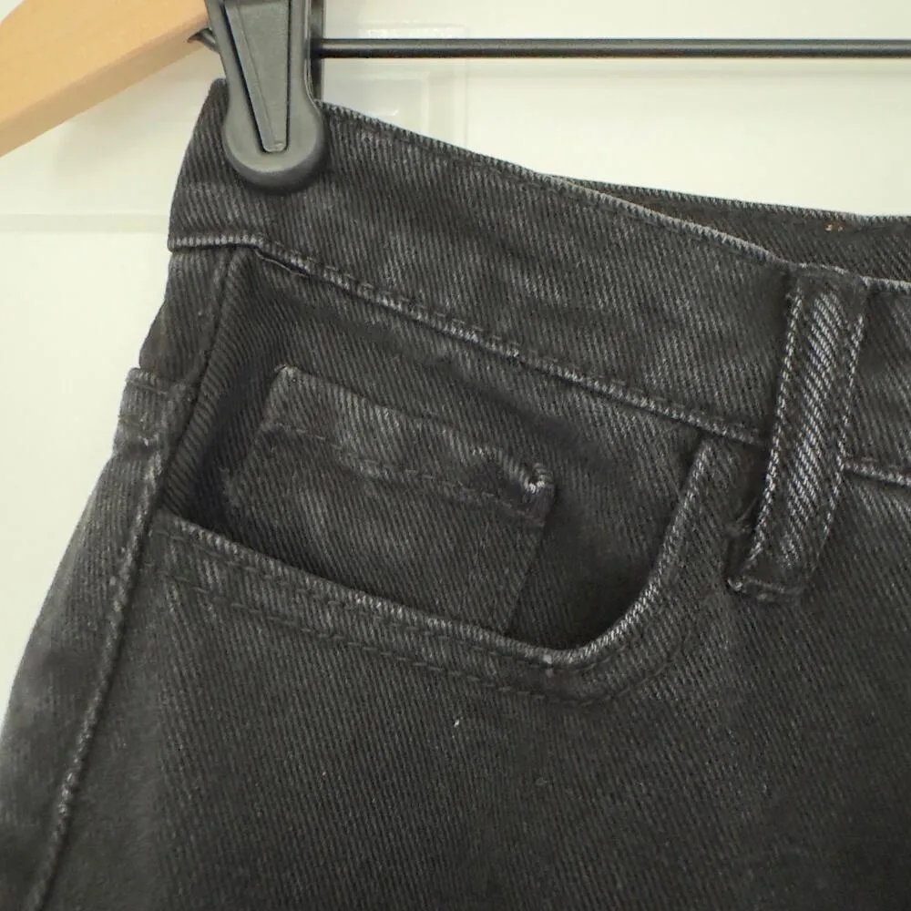 Princess Polly Attica Jeans Knee Rip Button Fly Black 100% Cotton Pocket raw hem - Image 4