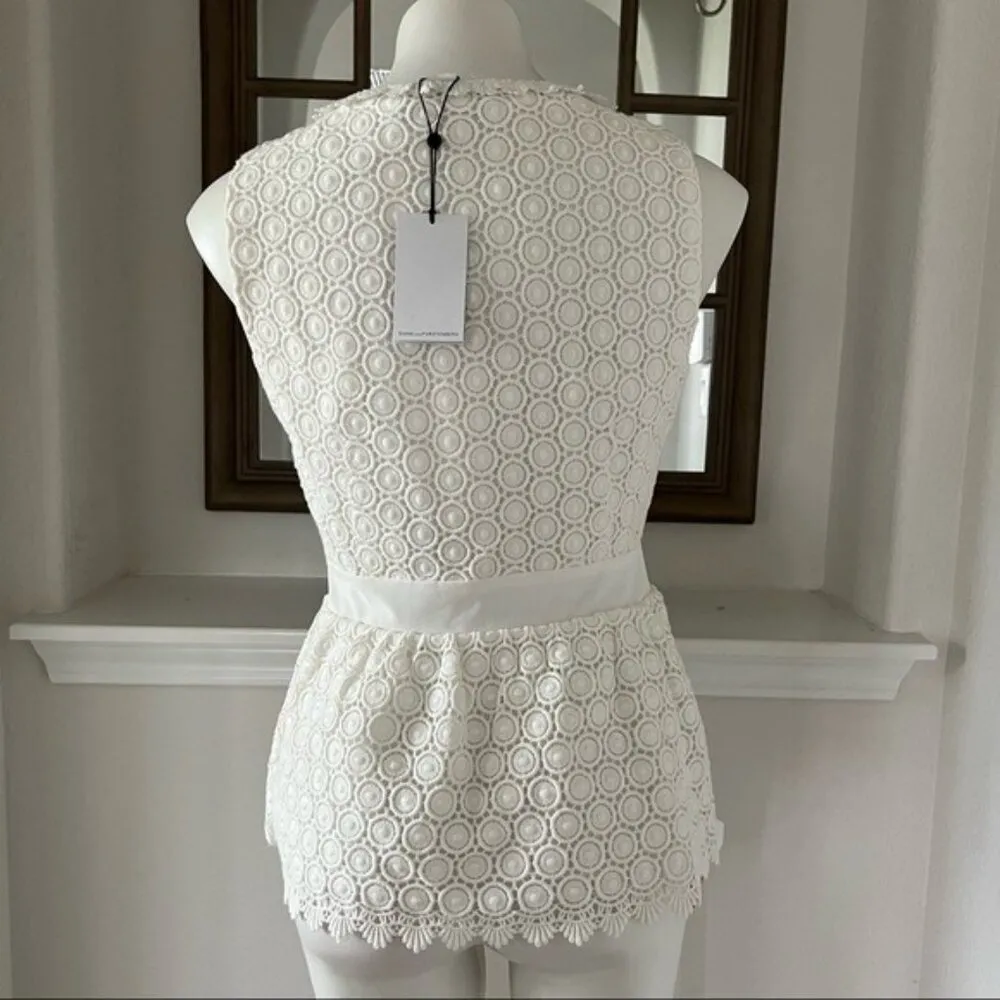 Diane Von Furstenberg Scalloped Hem Peplum Top in Ivory, Size 6 New w/Tag $298 - Image 9