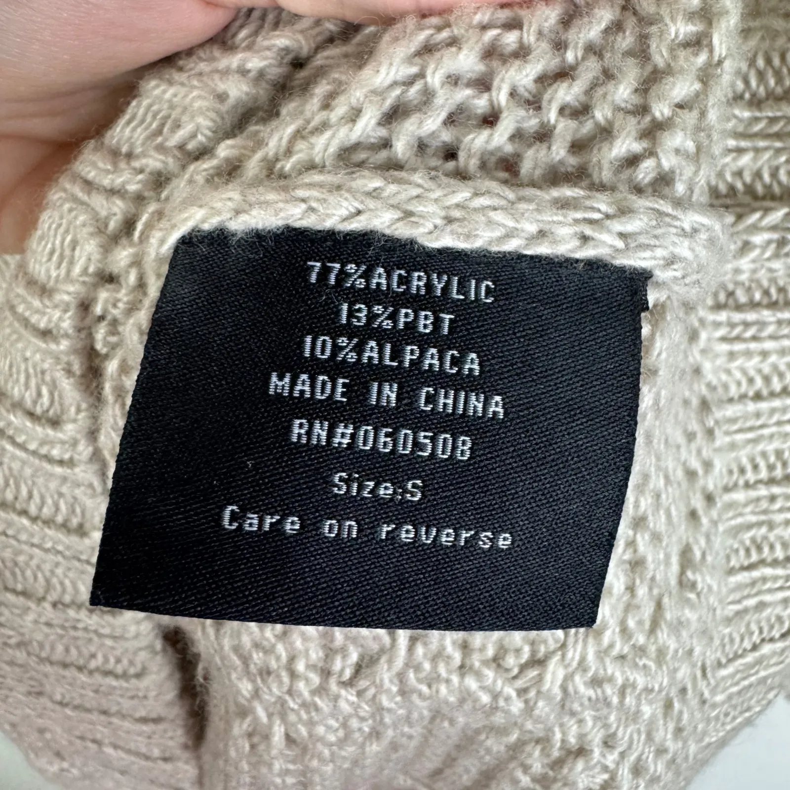 Angie Womens Alpaca‎ Blend Knit Sweater Sz Small Beige V-Neck Batwing Coastal - Image 7