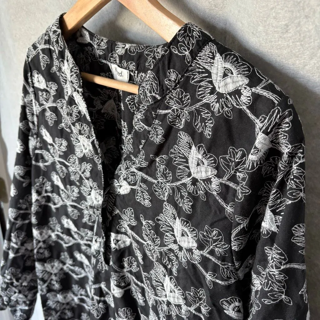 Anthropologie Kindred Cotton Embroidered Floral Henley Popover Size L Top Boho - Image 3