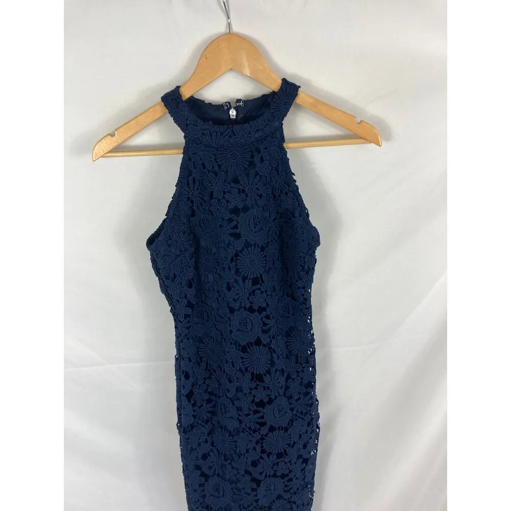 Lulus Women's Love Poem Navy Blue Lace Mini Sleeveless Halter Dress XS - Image 3
