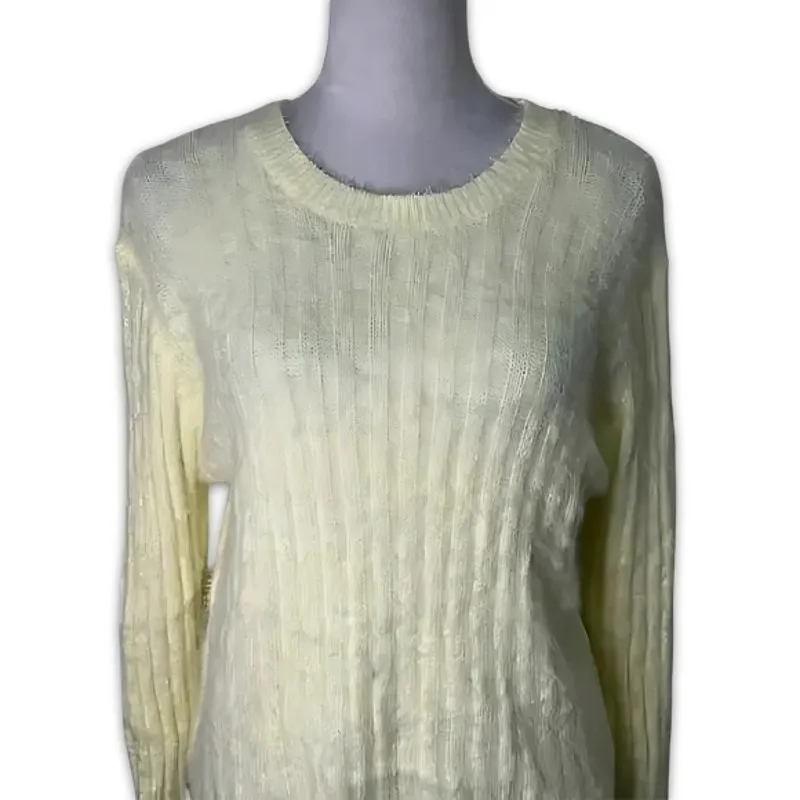 Cotton Emporium Fuzzy Sweater Solid Long Sleeve Crewneck Butter Yellow W L NWOT - Image 2