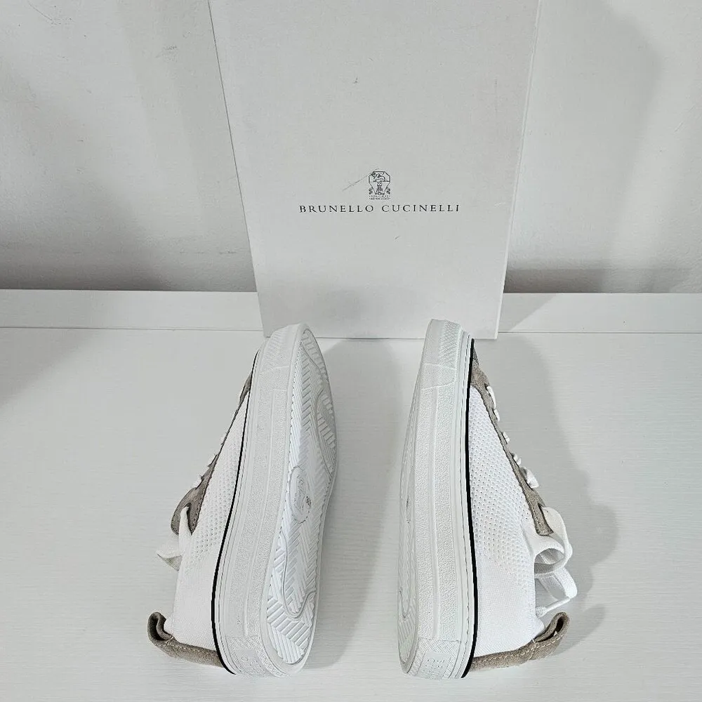 Brunello Cucinelli Knit and Suede Sneakers with precious toe /White/ Size 38 1/2 - Image 5