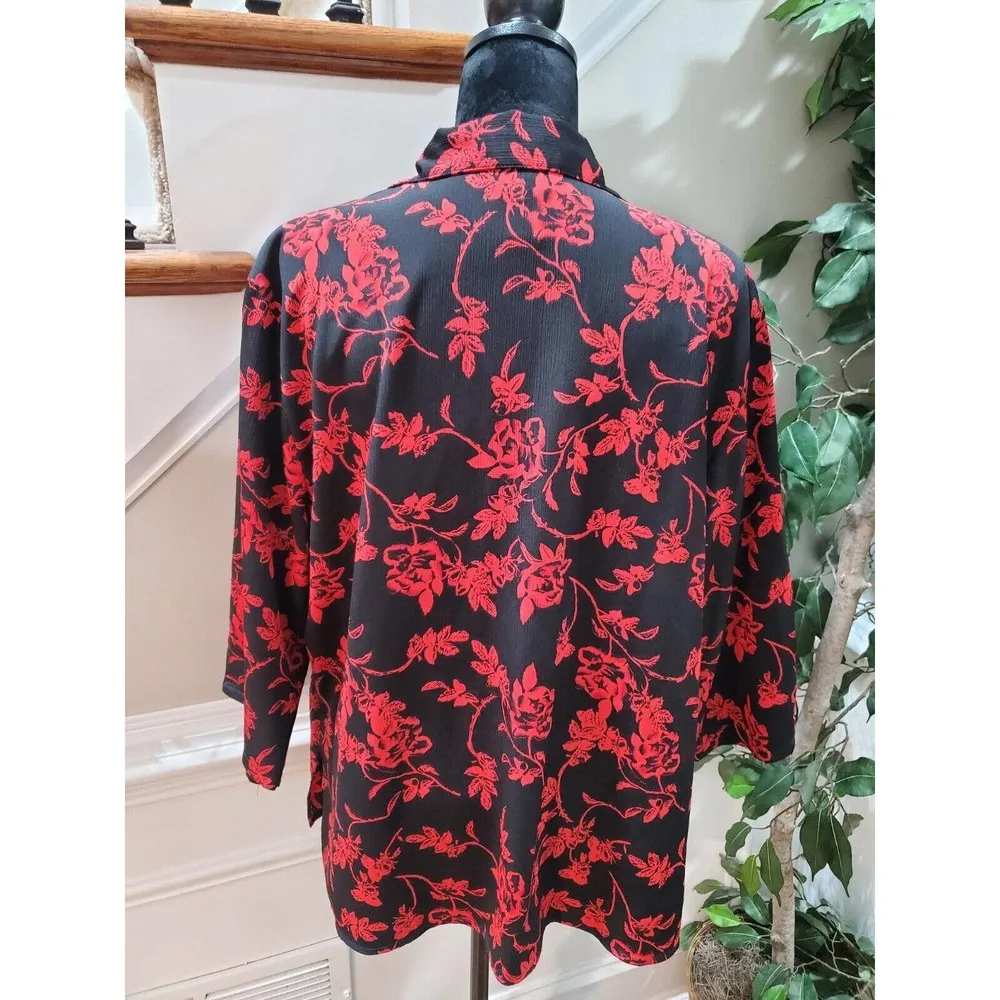 Kim Roger Women's Black Floral Polyester Buttons Front Long Sleeve Top Shirt 2X - Image 9