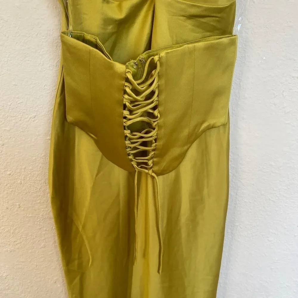 HOUSE OF CB 'Salma' Chartreuse Satin‎ Slip Dress green /Size XS NWOT - Image 8