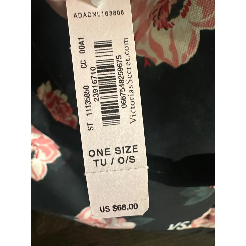 Victorias Secret Black Floral Tote Bag Pink Roses Print 12" Tall weekender - Image 6