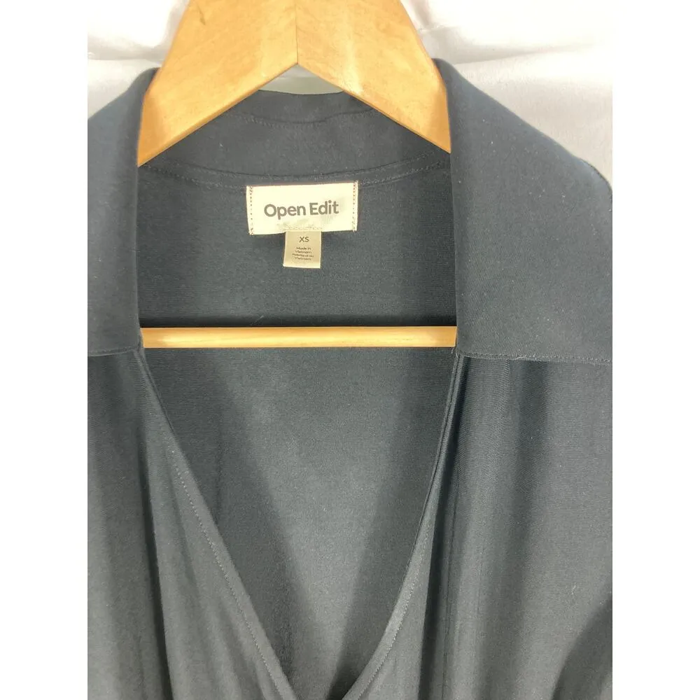 NWT Open Edit Long Sleeve Surplice Black Midi Dress Size XS - Image 3