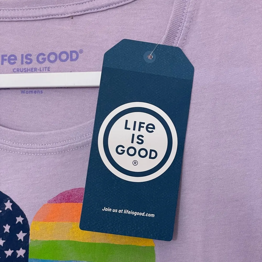Life Is Good NEW Purple Crusher Tee Rainbow Heart Flag ~ NWT Women’s Size M - Image 3