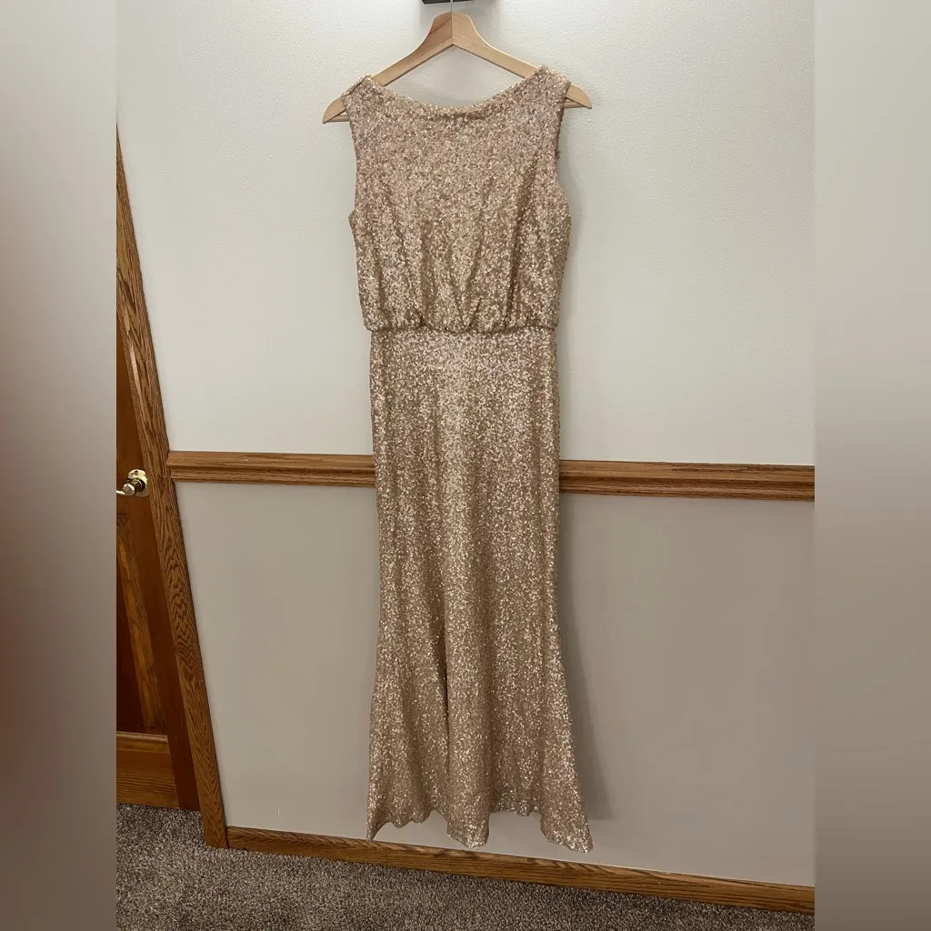 EUC Sorella Vita Gold Sequin Blouson Bridesmaid Gala Maxi Dress size 12 - Image 3