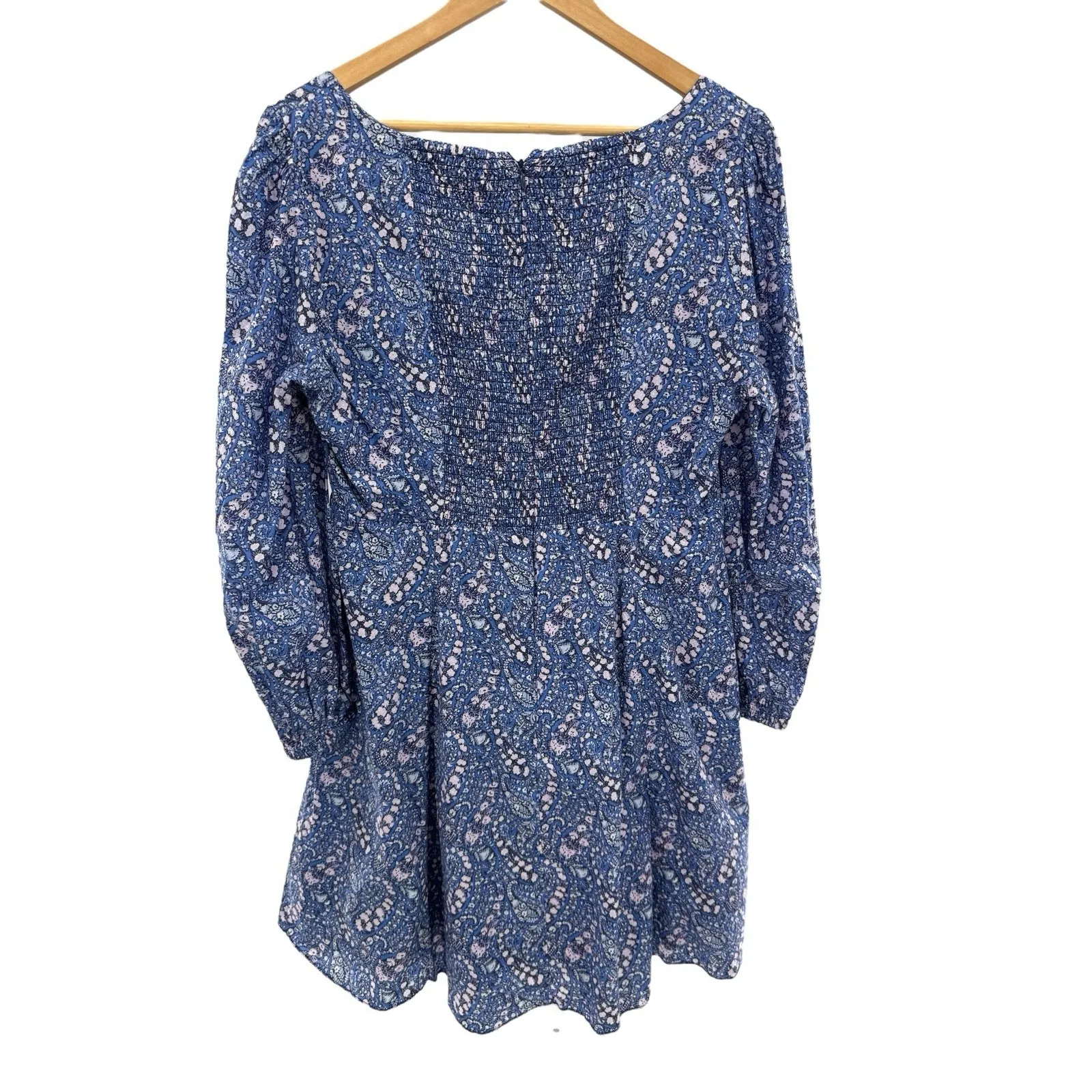 J.Crew Liberty Blue Floral Puff Sleeve Sweetheart Mini Dress Size‎ 14 Milkmaid - Image 9