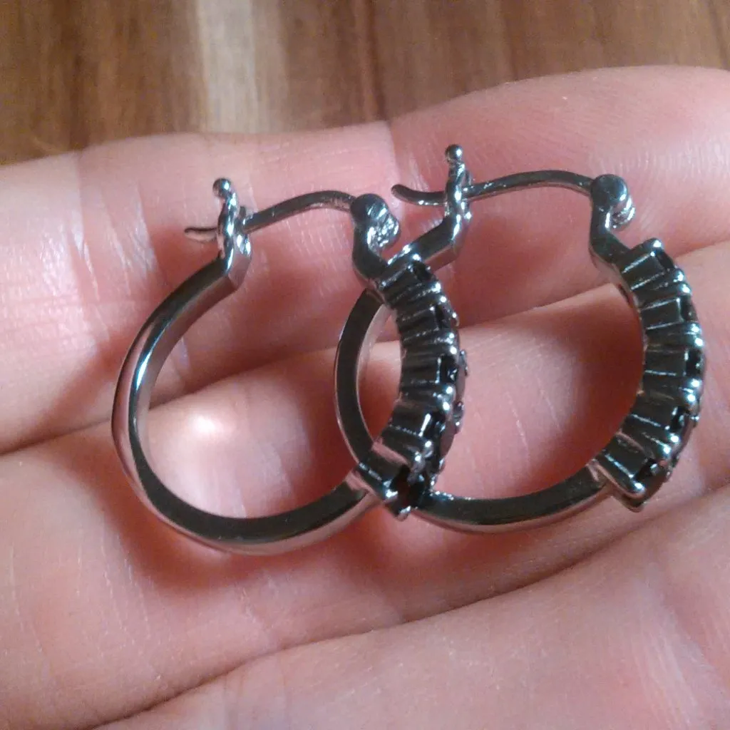 Thai Black Spinel Stainless Steel Hoop Earrings - Image 8