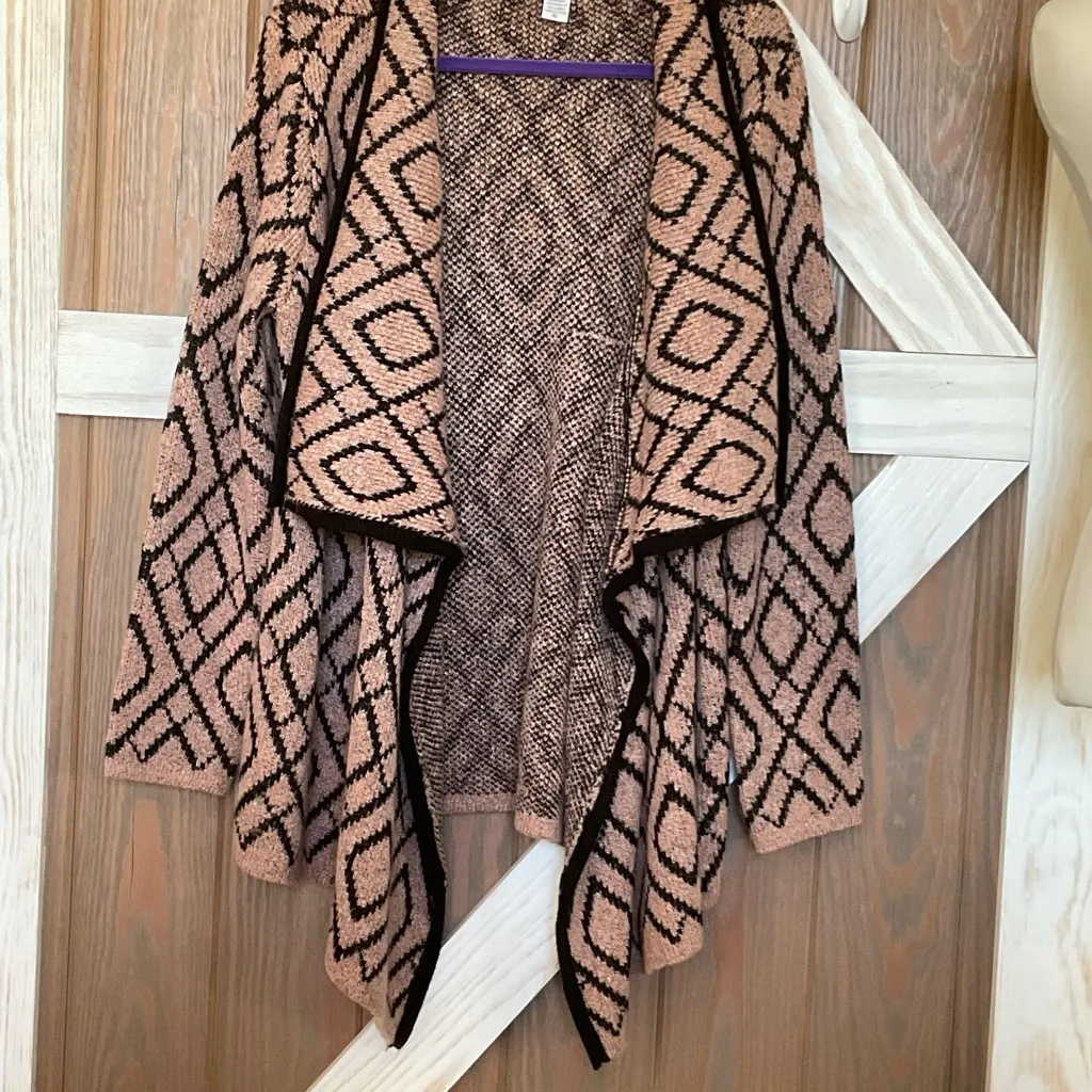 Bar III Geometric Patterned Open Front Pink/Black Coat Sweater SIZE XL, EUC - Image 4