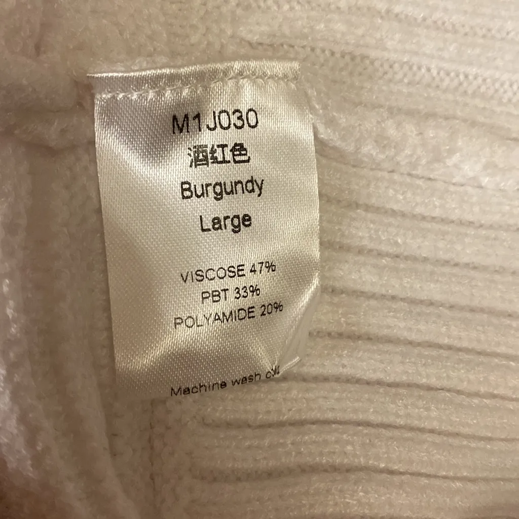 Ribbed Knit Sweater Crew Neck Durable Fabric Blend Color Block Burgundy/White L - Image 6