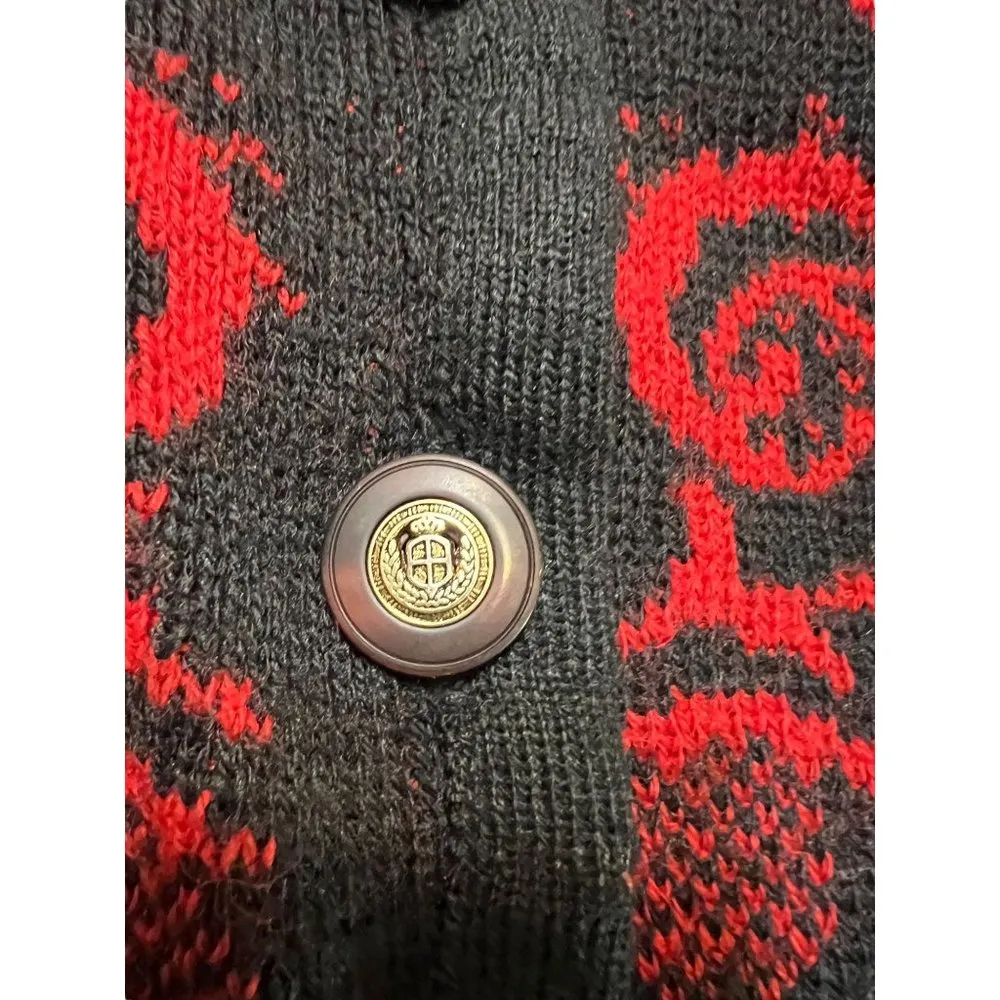 Vintage Pendleton Wool Cardigan Sweater Black Red 50s 60s USA Size P - Image 4