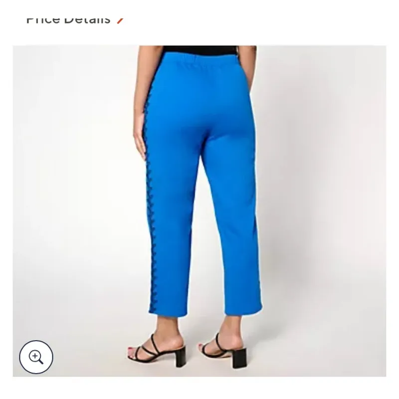 Beautiful by Lawrence Zarian Blue Pull On embroidered side pant small - Image 2