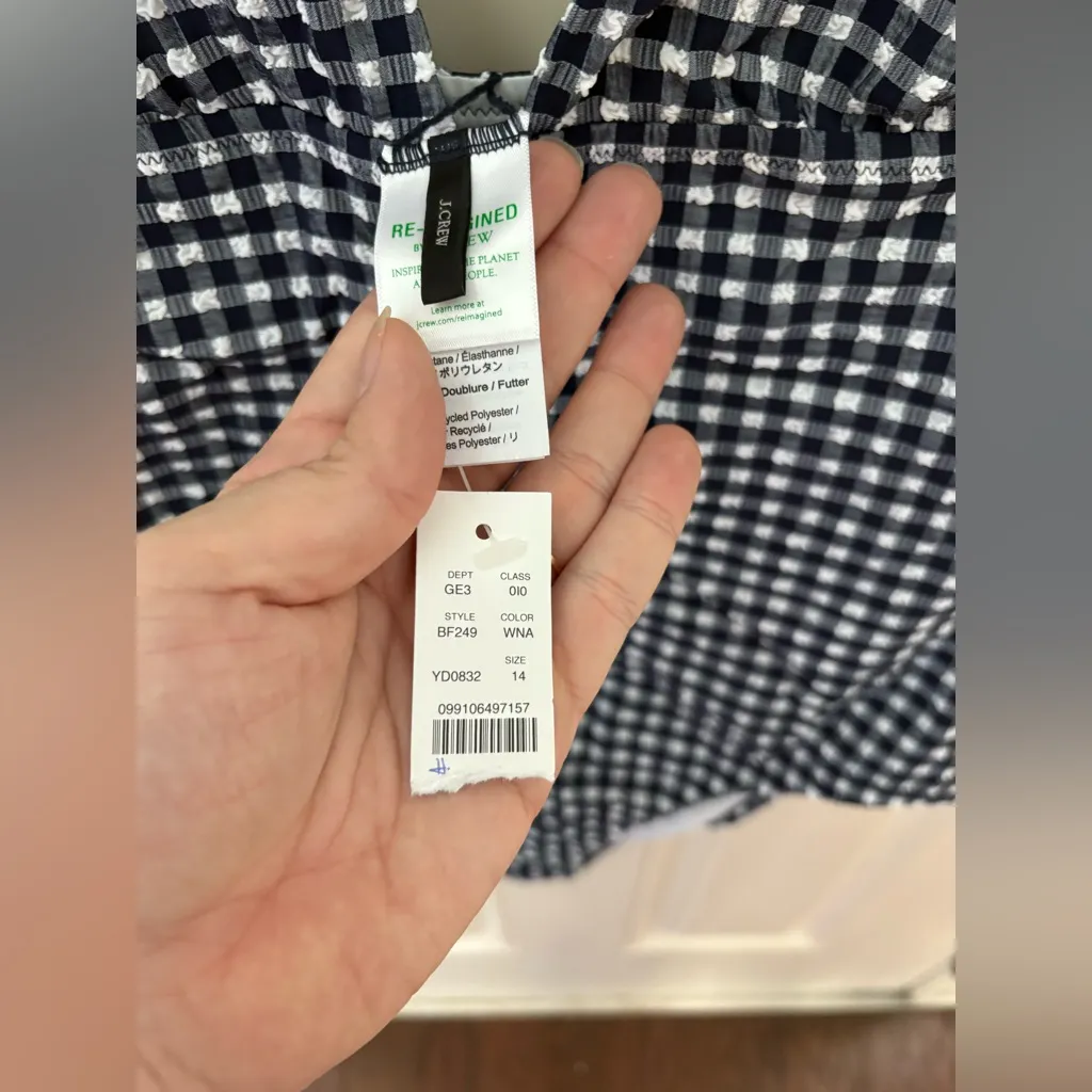 J.Crew V-neck One-Piece in Gingham NWT Size 14 - Image 6