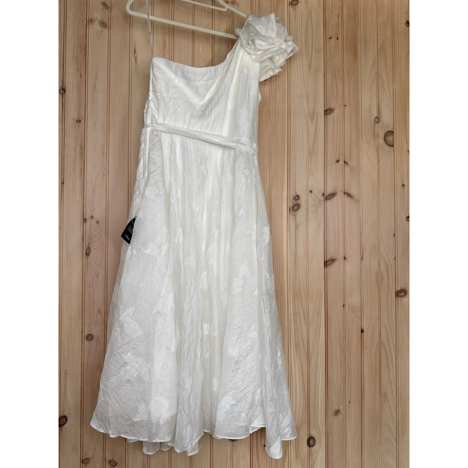 NWT Lulus Sweet Definition White Burnout Ruffled One-Shoulder Midi Dress Size XL - Image 8