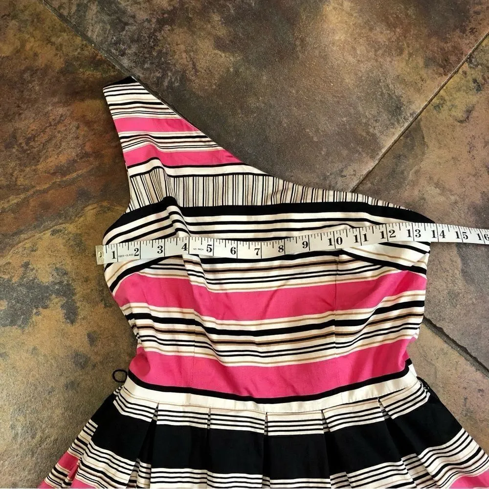 London Times One Strap Off The Shoulder Pink, Black, and White Dress Size 4 - Image 6