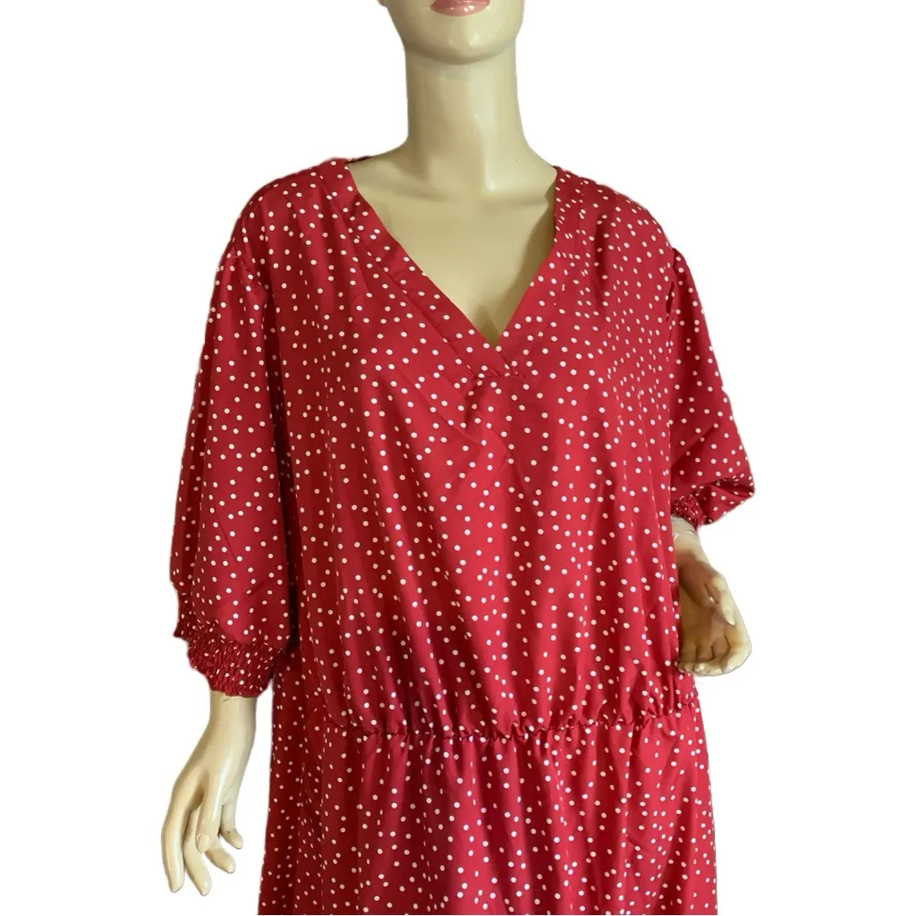 BLOOMCHIC RED AND WHITE POLKA DOT MAXI DRESS NWT (28) Size 3X - Image 6
