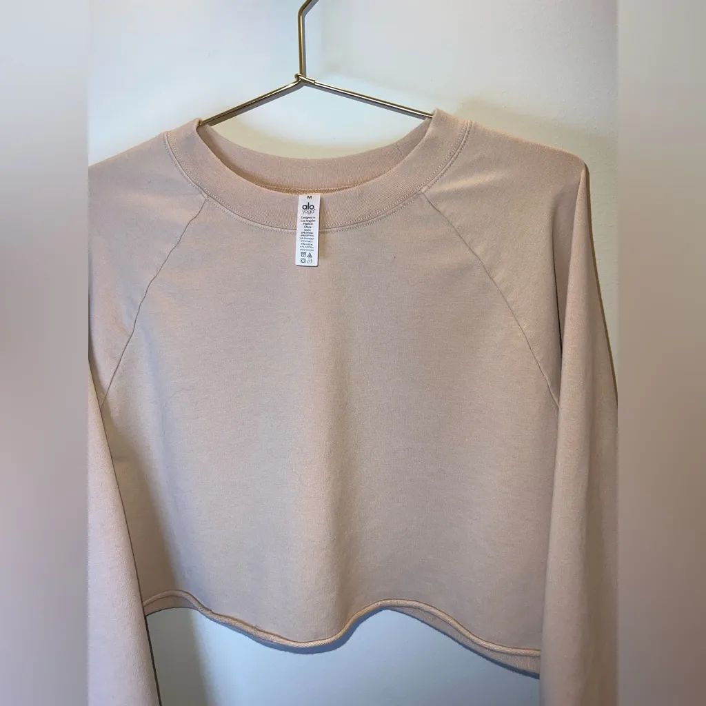 ALO Yoga Cropped Crewneck Sweatshirt Beige Tan Medium - Image 4