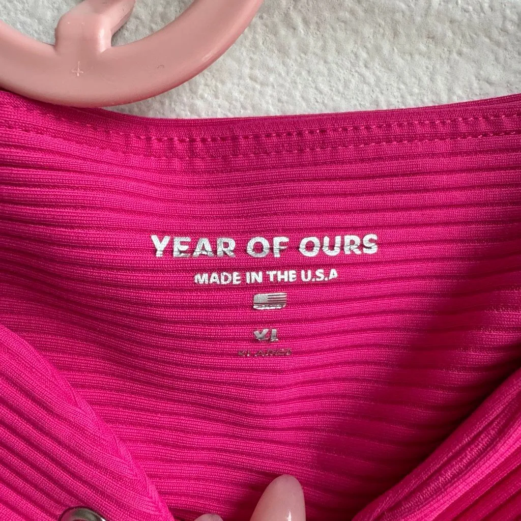 Year of Ours Football Lace Up Ribbed Preppy Legging Hot Pink Women’s Size XL - Image 6